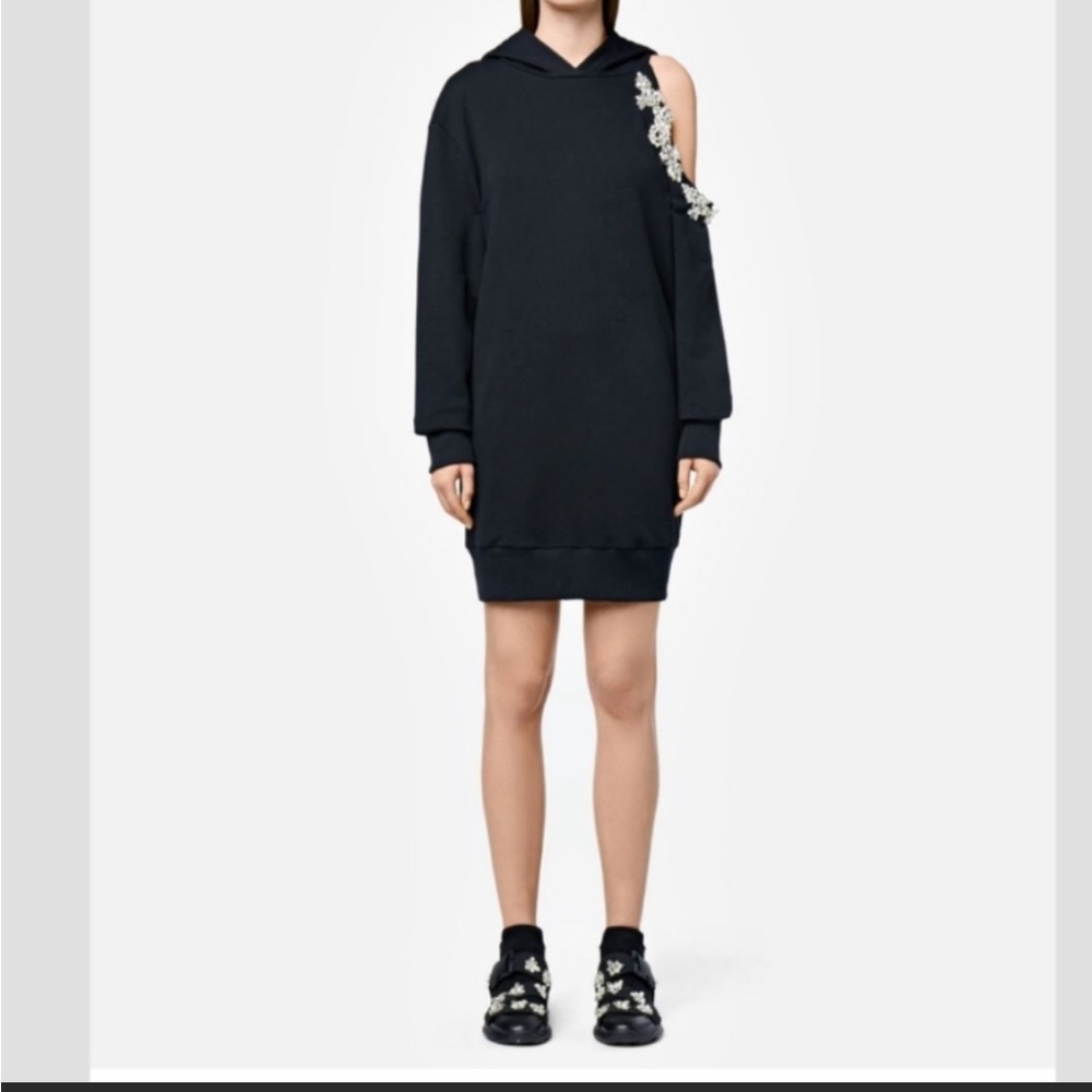 Christopher Kane Black One-Shoulder Embellished Hoodie Dress